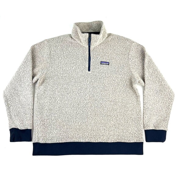 Patagonia Oatmeal Woolyester 1/4 Zip Fleece Pullover Sweater Men’s L Indeed Logo - Picture 1 of 8